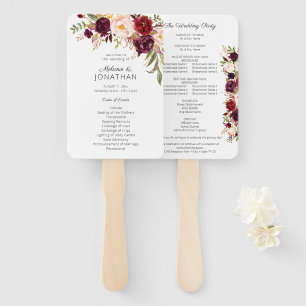 Abanico Programa de bodas florales de Borgoña Marsala Whit