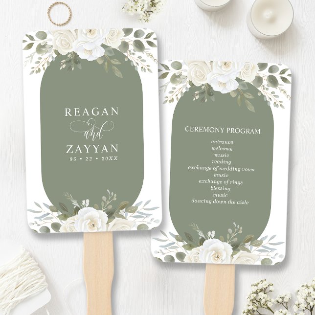 Abanico Programa De Bodas Florales De Marfil Y Sage Elegan (Subido por el creador)