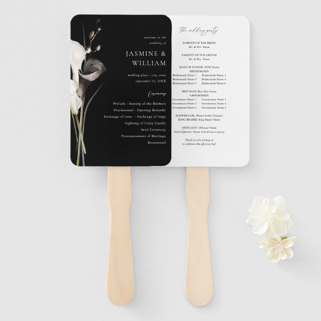 Abanico Programa de Bodas Florales en Blanco y Negro (Anverso y reverso)