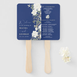 Abanico Programa de bodas florales en Chinoiserie azul mar