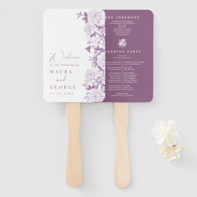 Abanico Programa de Bodas Florales en Chinoiserie Purple W (Anverso y reverso)