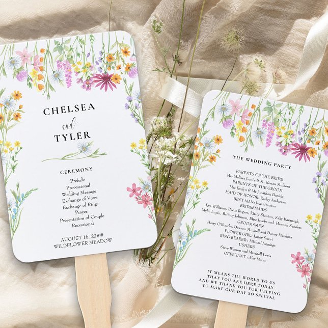 Abanico Programa de Bodas Florales en la Bonito Wildflower (Adorned with pretty meadow wildflowers and ready for you to add any text you want)