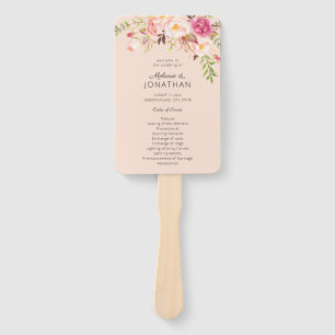 Abanico Programa de bodas florales rosadas en floración en