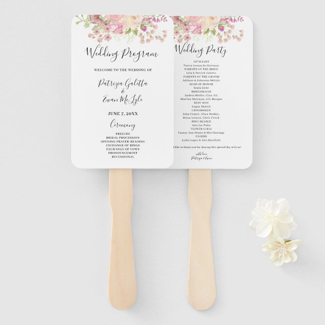 Abanico Programa de bodas florales rosas conjunto de fans (Anverso y reverso)