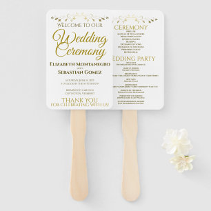 Abanico Programa de Bodas Flourish Gold y White Elegant