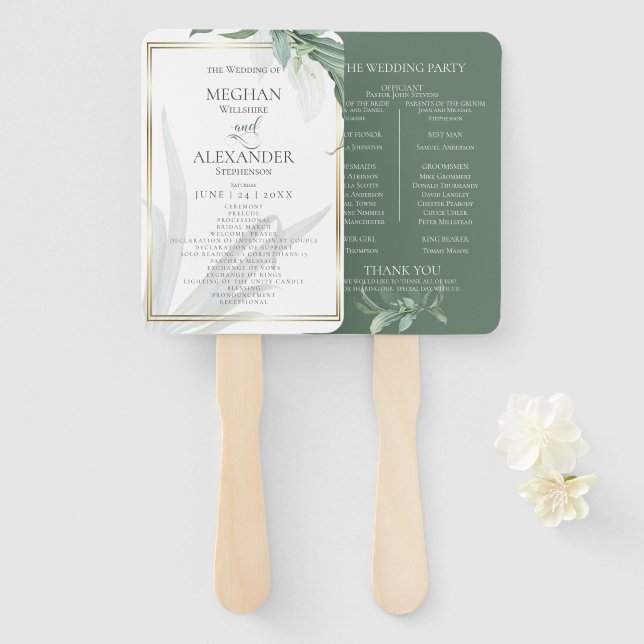 Abanico Programa de bodas | Foliage Tropical Elegante (Anverso y reverso)