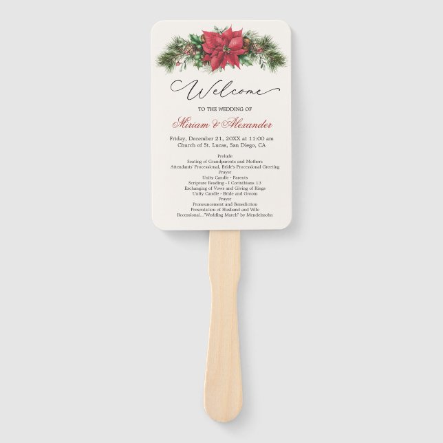 Abanico Programa de Bodas Holly de Poinsettia Pine Cones (Anverso)