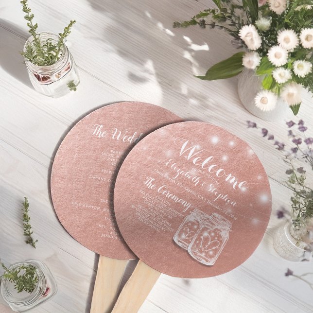 Abanico Programa de bodas Mason Jars String Lights Rosa Go (Subido por el creador)