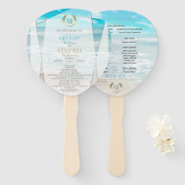 Abanico Programa de bodas | Moderna playa geométrica de mo