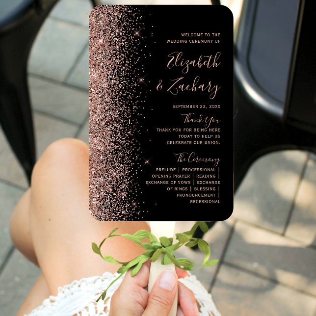 Abanico Programa de Bodas Oscuro con Brillo de Rosa Dorada (Subido por el creador)