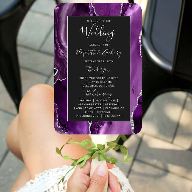 Abanico Programa de Bodas Oscuro de Ágata Plateada Púrpura (Subido por el creador)