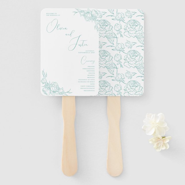 Abanico Programa de bodas Peony Elegance (Anverso y reverso)