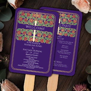 Abanico Programa de Bodas Reales Espada Floral de Oro Púrp