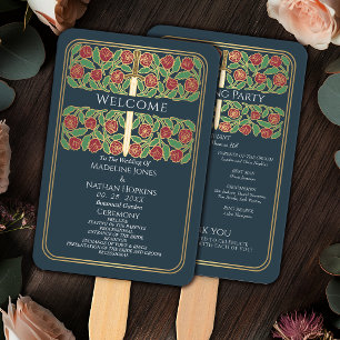 Abanico Programa de Bodas Reales Espada Floral Dorada Gris