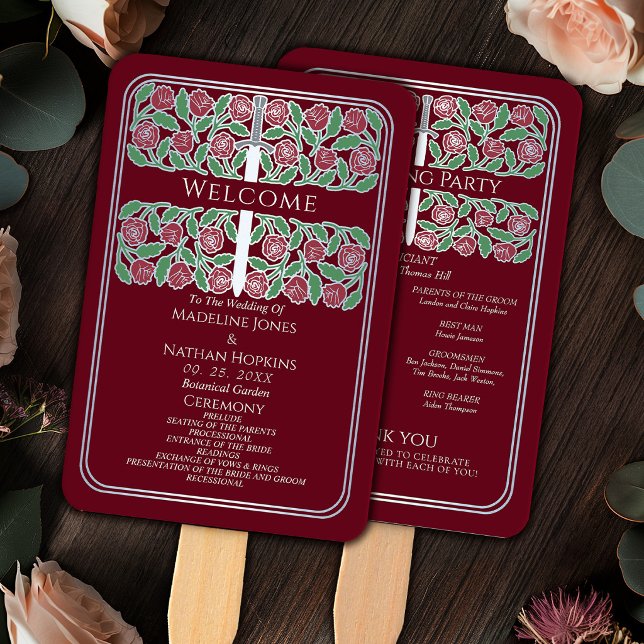 Abanico Programa de Bodas Reales Espada Floral Plata Roja (Subido por el creador)