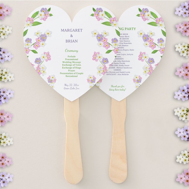 Abanico Programa de Bodas Rosa y Púrpura Olvidándose de Mí (Forget-Me-Nots Pink & Purple Watercolor Wedding Program Hand Fan)