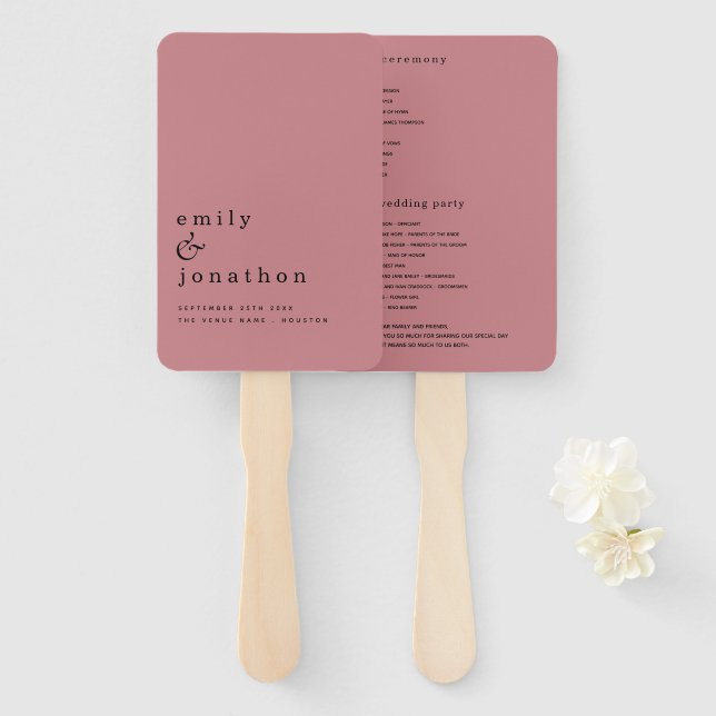 Abanico Programa de bodas Rosas con contenido Minimalista  (Anverso y reverso)