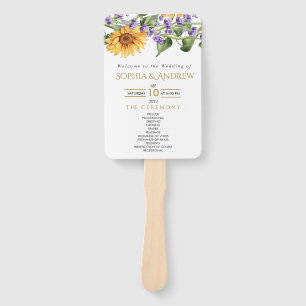 Abanico Programa de bodas rusticas de girasoles y lavander