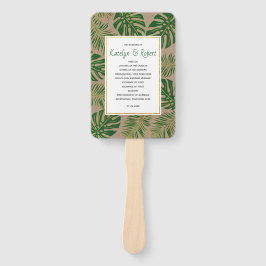 Abanico Programa de bodas rústico de hojas tropicales verd