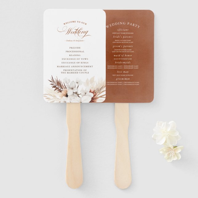 Abanico Programa de Bodas Terracotta Floral Boho (Anverso y reverso)