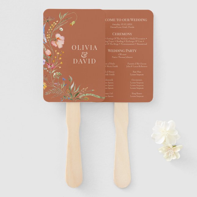 Abanico Programa de Bodas Terracotta Wildflower Meadow (Anverso y reverso)