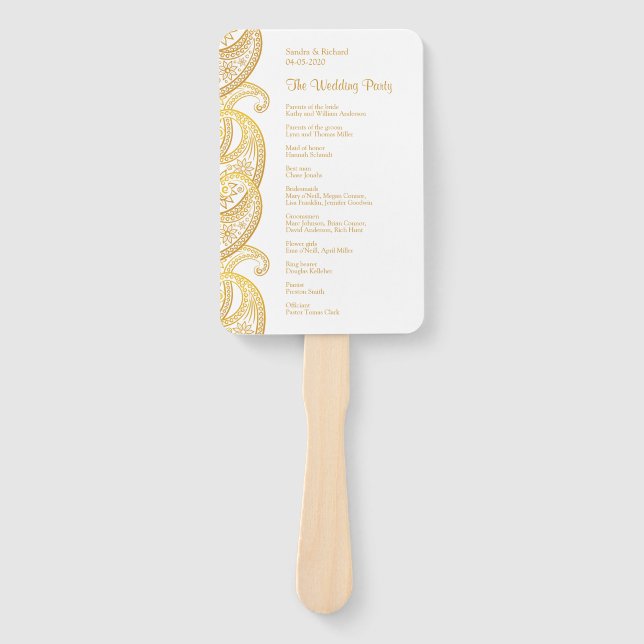 Abanico Programa de Bodas Tradicionales de Gold Paisley en (Anverso)