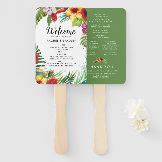 Abanico Programa de Bodas Tropicales de Verano de Hawái (Anverso y reverso)