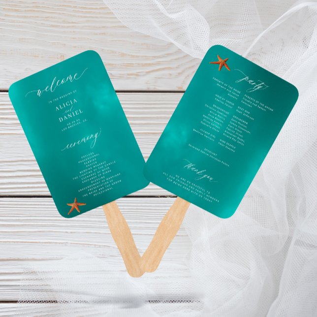 Abanico Programa de bodas verde azuladas de verano acuátic (Subido por el creador)