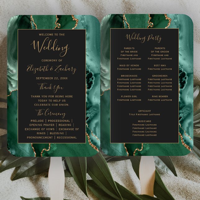 Abanico Programa de Bodas Verde Esmeralda Oscuro con Agata (Subido por el creador)