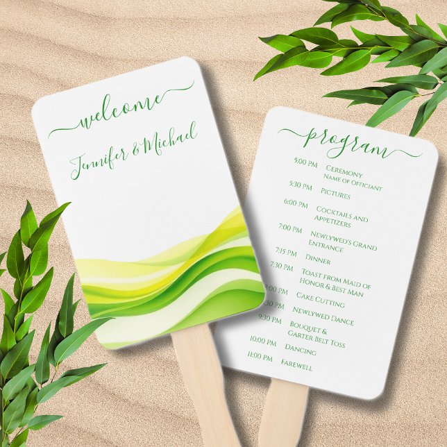 Abanico Programa de Bodas Verde y Amarillo Cítrico de Isla (Island Citrus Green and Yellow Wedding Program Hand Fan )