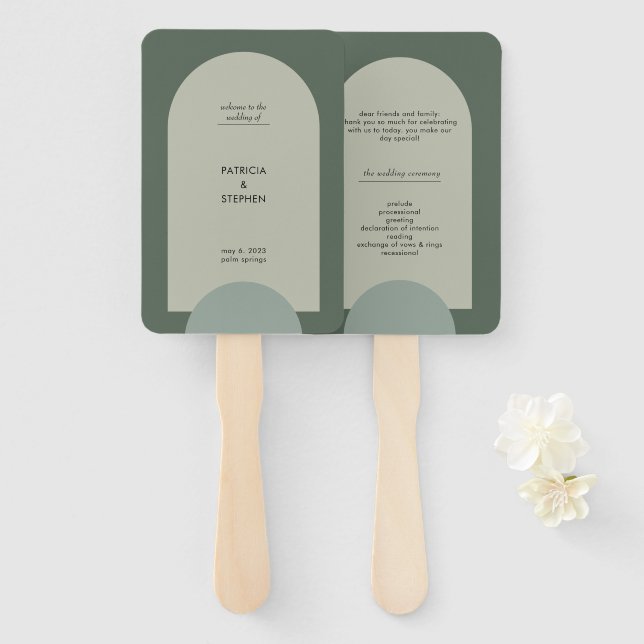 Abanico Programa de Boho Arch Geométrico Moderno y Verde (Anverso y reverso)