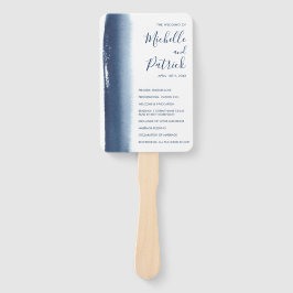 Abanico Programa de casamiento con acuarela azul de la mar