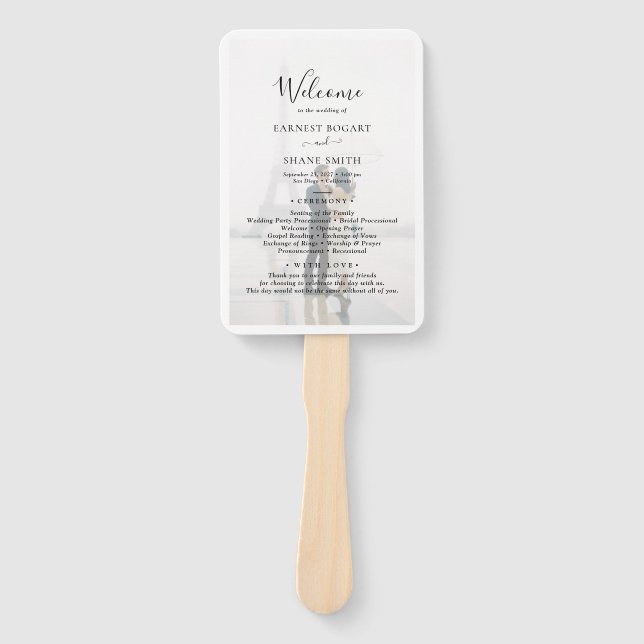 Abanico Programa de casamiento con foto de terciopelo blan (Anverso)
