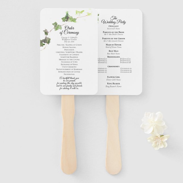 Abanico Programa de casamiento con marfil de marfil de col (Anverso y reverso)