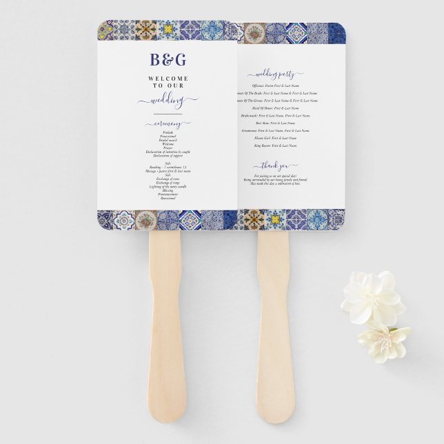 Abanico Programa de casamiento de azulejos portugueses med (Anverso y reverso)