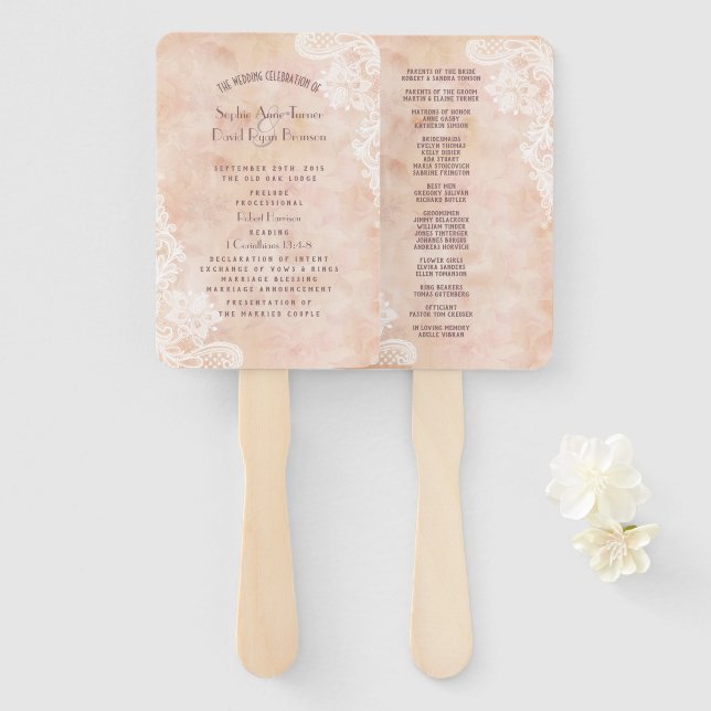 Abanico Programa de casamiento de papel antiguo para Rosas (Anverso y reverso)