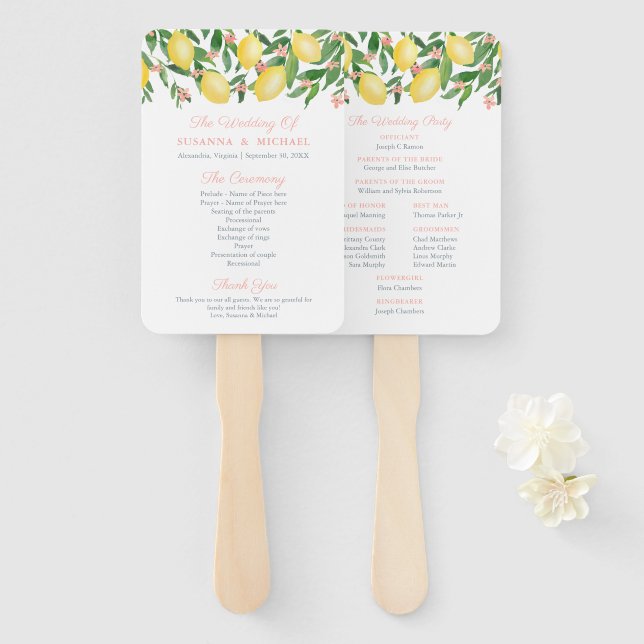 Abanico Programa de casamiento de texto rosado de los lema (Anverso y reverso)