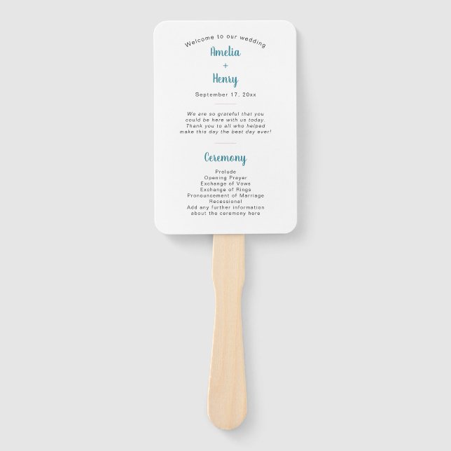 Abanico Programa de casamiento floral azul y rosa moderno (Anverso)