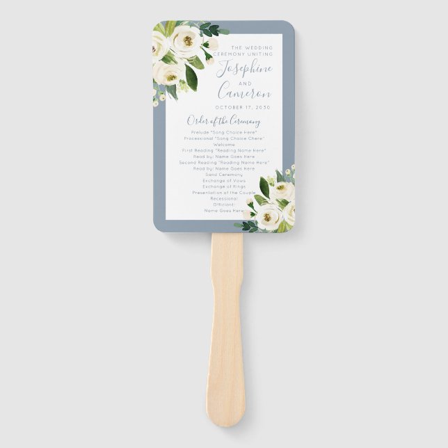 Abanico Programa de Ceremonia Boda de Flores Azules Muerta (Anverso)