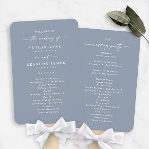Abanico Programa de Ceremonia de Boda azul con polvo sólid