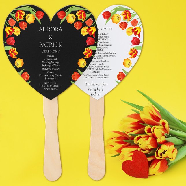 Abanico Programa de Ceremonia de Boda colorida de tulipane (Spring Tulip Colorful Wedding Ceremony Program Hand Fan)