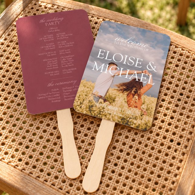 Abanico Programa de Ceremonia de Boda con Foto de Frambues (Modern Raspberry Photo Wedding Ceremony Program Hand Fan)