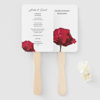 Abanico Programa de Ceremonia de Boda con Rosa Roja Románt