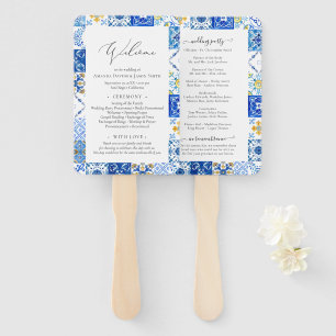 Abanico Programa de Ceremonia de Boda de Azulejos Azules d