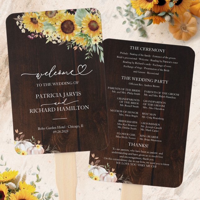 Abanico Programa de Ceremonia de Boda de Girasol de Calaba (Subido por el creador)