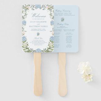 Abanico Programa de Ceremonia de Boda de Hortensia Azul El