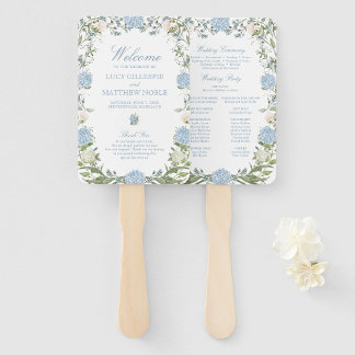 Abanico Programa de Ceremonia de Boda de Hortensia Azul Po
