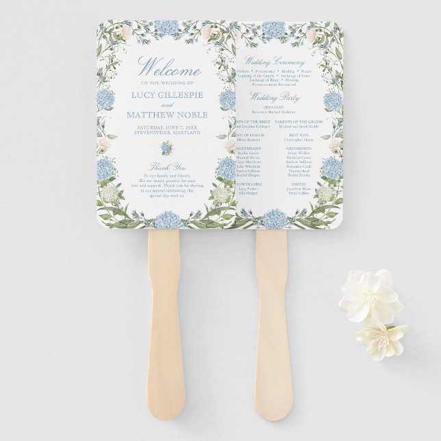 Abanico Programa de Ceremonia de Boda de Hortensia Azul Po (Subido por el creador)