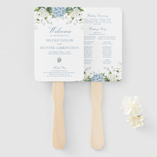 Abanico Programa de Ceremonia de Boda de Hortensia Azul Po