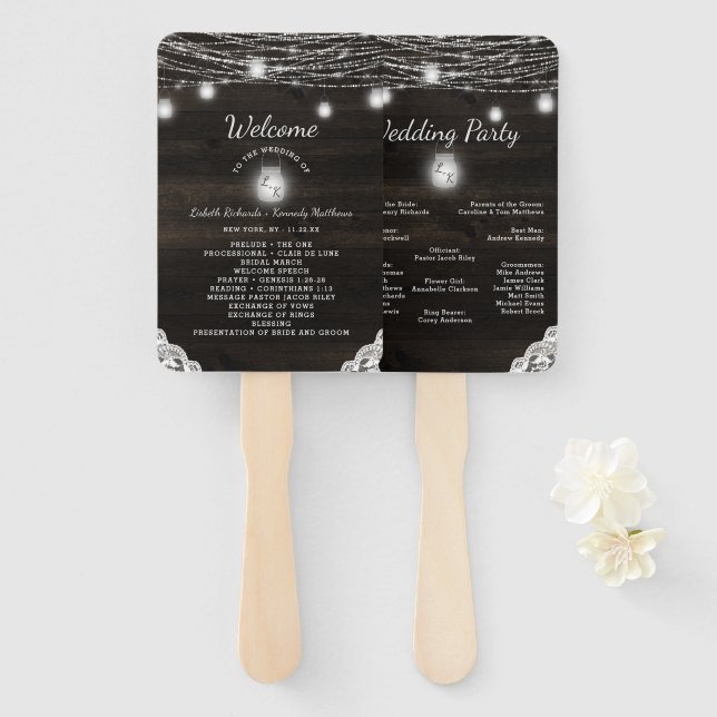 Abanico Programa de Ceremonia de Boda de Madera Rústica Oa (Anverso y reverso)